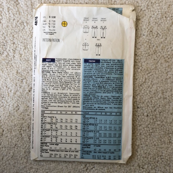 1990 new  vintage Butterick toddler Party Pants sewing pattern - Picture 10 of 16
